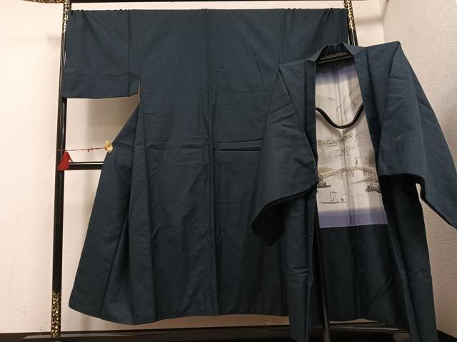平和屋着物●男性 紬 アンサンブル 亀甲柄 正絹 逸品 AABF5382ph