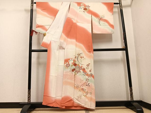平和屋着物●訪問着 友禅 草花文 暈し染め 正絹 逸品 AABF5385ph