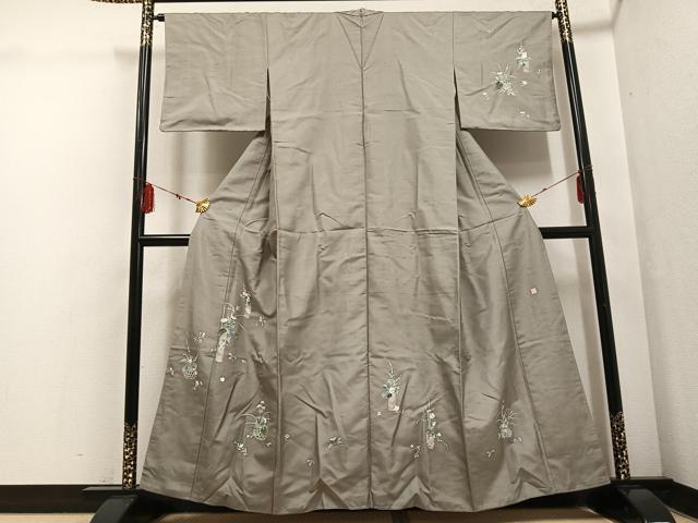 平和屋着物●訪問着 友禅 作家物 白山紬地 飾花文 正絹 逸品 AABF5387ph
