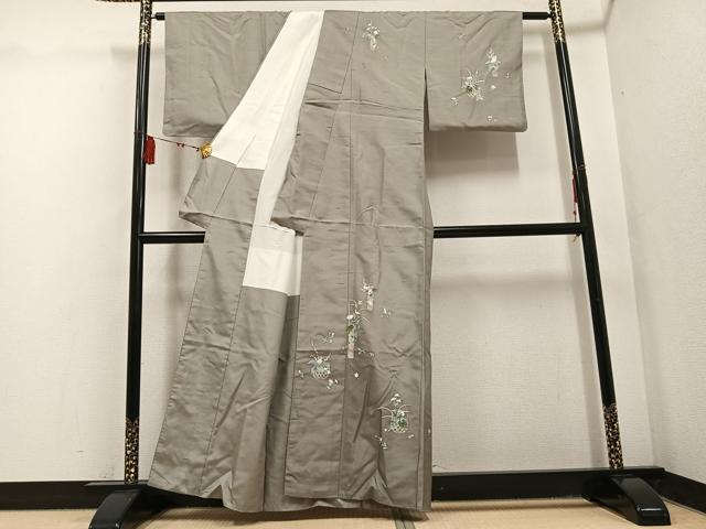 平和屋着物●訪問着 友禅 作家物 白山紬地 飾花文 正絹 逸品 AABF5387ph