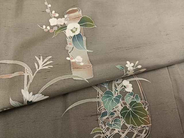 平和屋着物●訪問着 友禅 作家物 白山紬地 飾花文 正絹 逸品 AABF5387ph