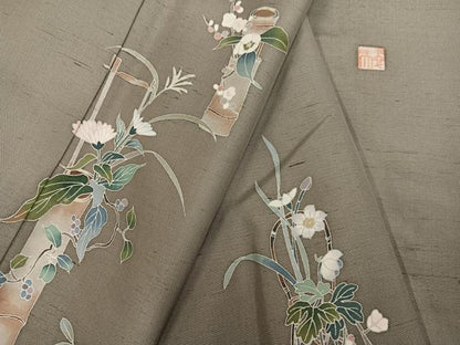 平和屋着物●訪問着 友禅 作家物 白山紬地 飾花文 正絹 逸品 AABF5387ph