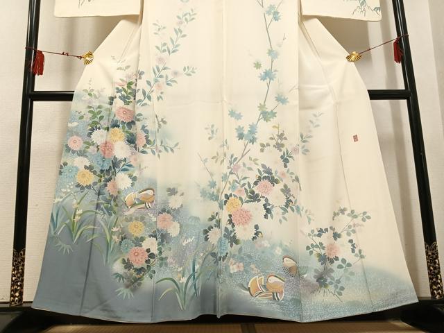 平和屋着物●訪問着 作家物 鴛鴦花文 正絹 逸品 AABF5389ph