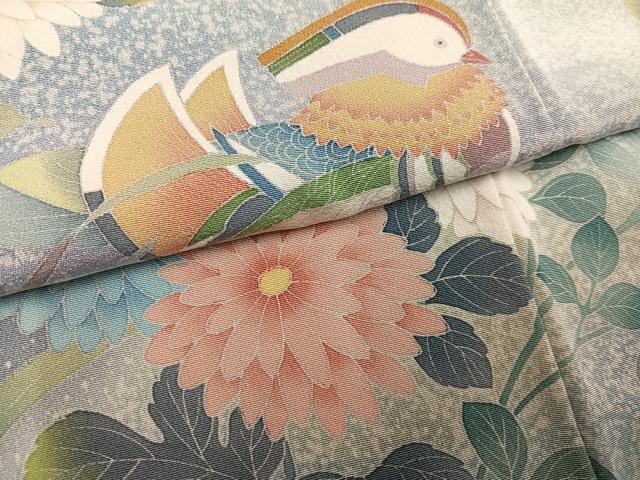 平和屋着物●訪問着 作家物 鴛鴦花文 正絹 逸品 AABF5389ph