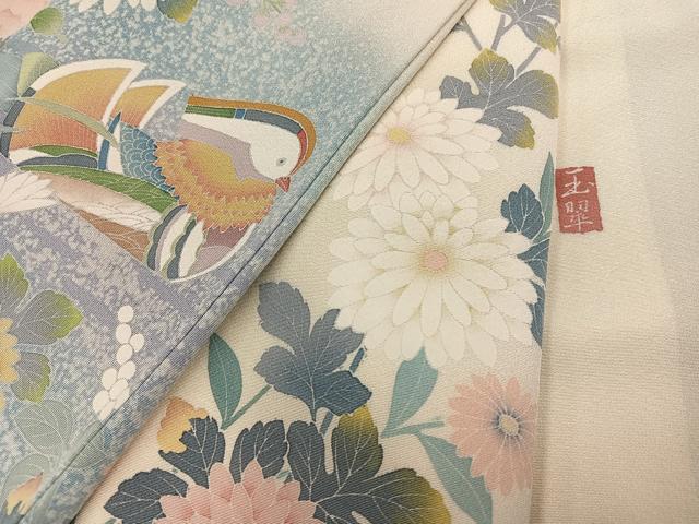 平和屋着物●訪問着 作家物 鴛鴦花文 正絹 逸品 AABF5389ph