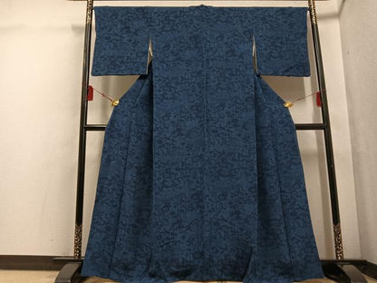 平和屋着物●上質な小紋 本藍 型染め 草花文 やまと誂製 正絹 逸品 AABF5392ph