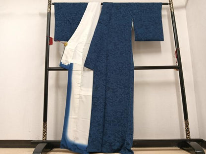 平和屋着物●上質な小紋 本藍 型染め 草花文 やまと誂製 正絹 逸品 AABF5392ph