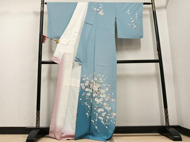 平和屋着物●訪問着　友禅　作家物　枝花文　暈し染め　正絹　逸品　未使用　AABF5394ph