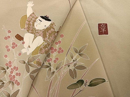平和屋着物●訪問着 友禅 作家物 童子枝花文 暈し染め 正絹 逸品 AABF5395ph
