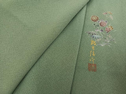 平和屋着物●本加賀友禅作家 鶴見保次 色無地 薄青色 正絹 逸品 AABF5396ph