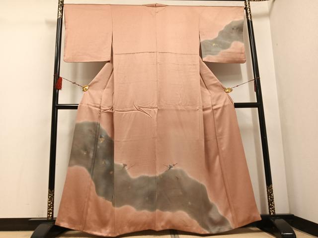 平和屋着物●訪問着 竹屋町刺繍 銀杏松文 暈し染め 金銀彩 正絹 逸品 AABF5398ph