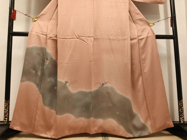 平和屋着物●訪問着 竹屋町刺繍 銀杏松文 暈し染め 金銀彩 正絹 逸品 AABF5398ph