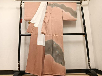平和屋着物●訪問着 竹屋町刺繍 銀杏松文 暈し染め 金銀彩 正絹 逸品 AABF5398ph