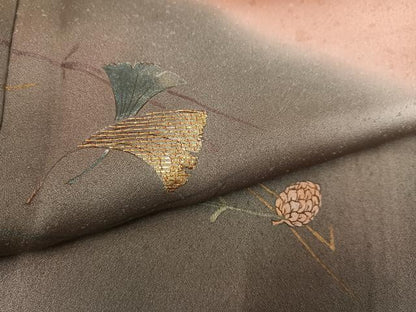 平和屋着物●訪問着 竹屋町刺繍 銀杏松文 暈し染め 金銀彩 正絹 逸品 AABF5398ph