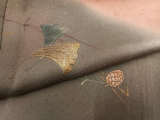 平和屋着物●訪問着 竹屋町刺繍 銀杏松文 暈し染め 金銀彩 正絹 逸品 AABF5398ph