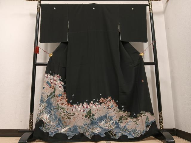 平和屋着物●豪華黒留袖 作家物 松竹梅 風景飛鳥文 正絹 逸品 AABF5400ph