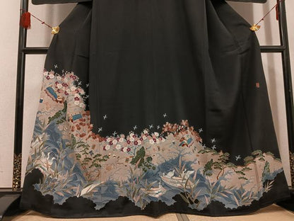 平和屋着物●豪華黒留袖 作家物 松竹梅 風景飛鳥文 正絹 逸品 AABF5400ph
