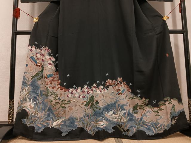 平和屋着物●豪華黒留袖 作家物 松竹梅 風景飛鳥文 正絹 逸品 AABF5400ph