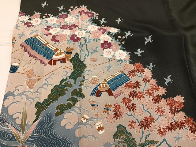 平和屋着物●豪華黒留袖 作家物 松竹梅 風景飛鳥文 正絹 逸品 AABF5400ph