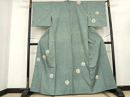 平和屋着物●訪問着 紬地 雪輪花文 正絹 逸品 AABF5401fy