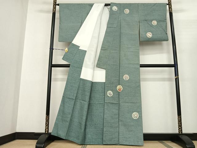 平和屋着物●訪問着 紬地 雪輪花文 正絹 逸品 AABF5401fy