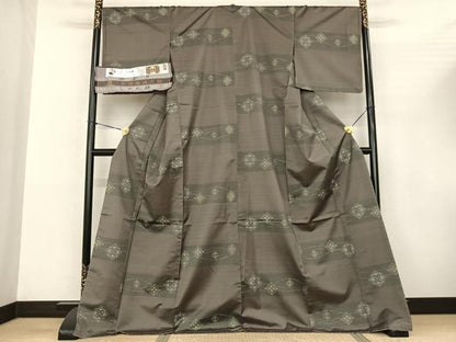 平和屋着物●本場大島紬 カタス9マルキ しゃれ絣 手織 横段吉祥花文 ますいわ屋扱い 夢おりの郷謹製 証紙付き 正絹 逸品 未使用 AABF5404fy