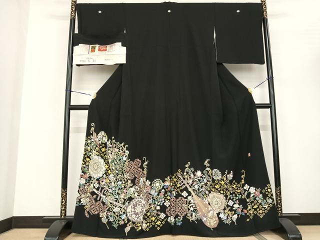 平和屋着物●本加賀友禅作家 宮本則子 黒留袖 吉祥花鳥文 浜ちりめん 証紙付き 正絹 逸品 AABF5406fy