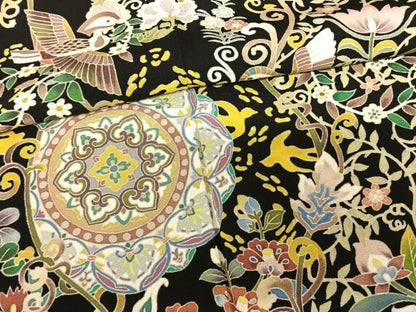 平和屋着物●本加賀友禅作家 宮本則子 黒留袖 吉祥花鳥文 浜ちりめん 証紙付き 正絹 逸品 AABF5406fy