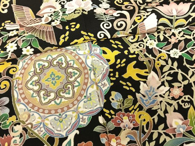 平和屋着物●本加賀友禅作家 宮本則子 黒留袖 吉祥花鳥文 浜ちりめん 証紙付き 正絹 逸品 AABF5406fy