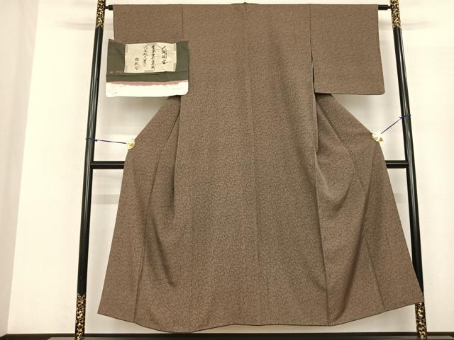平和屋着物●人間国宝 初代 六谷梅軒(六谷紀久男)錐彫り 重要無形文化 財伊勢型紙 江戸小紋 扇面花文 丹後ちりめん 正絹 逸品 AABF5407fy
