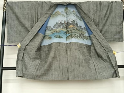 平和屋着物●男性 紬 アンサンブル 霞文 正絹 逸品 AABF5408fy