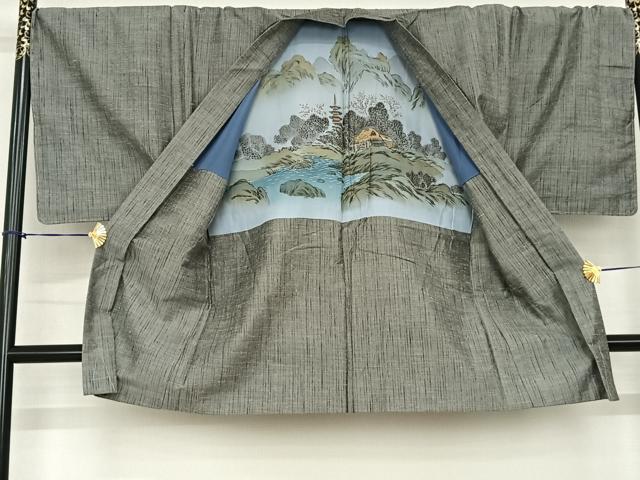 平和屋着物●男性 紬 アンサンブル 霞文 正絹 逸品 AABF5408fy