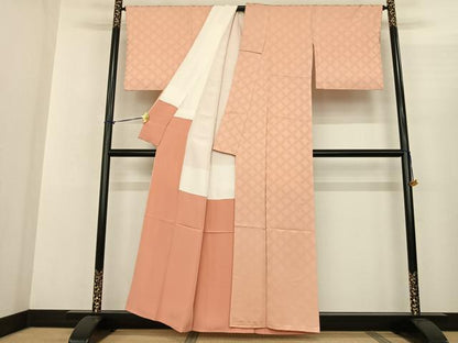 平和屋着物●上質な色無地 七宝地紋 一斤染色 正絹 逸品 AABF5413fy