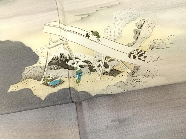平和屋着物●訪問着 手描き 人物風景文 暈し染め 正絹 逸品 AABF5415fy