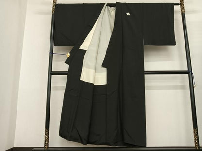 平和屋着物●男性 黒紋付 正絹 逸品 AABF5424fy