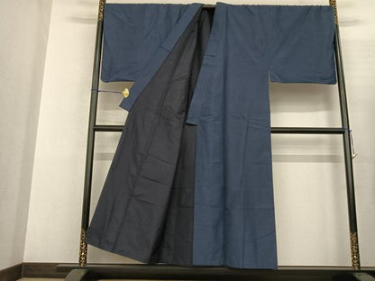 平和屋着物●男性 紬 紺瑠璃色 キングサイズ 正絹 逸品 AABF5426fy