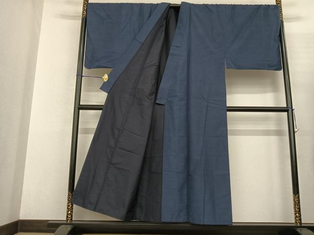 平和屋着物●男性 紬 紺瑠璃色 キングサイズ 正絹 逸品 AABF5426fy