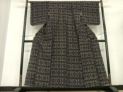平和屋着物●久留米絣 単衣 七宝花文 綿 逸品 AABF5435fy