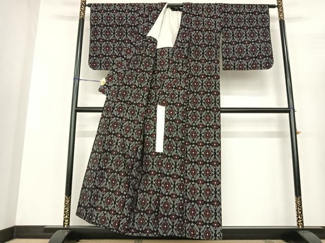 平和屋着物●久留米絣 単衣 七宝花文 綿 逸品 AABF5435fy