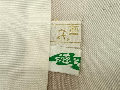 平和屋着物●上質な色無地　吉祥花地紋　亜麻色　正絹　逸品　未使用　AABF5438fy