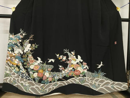 平和屋着物●豪華黒留袖 友禅 作家物 花鳥文 正絹 逸品 AABF5440fy