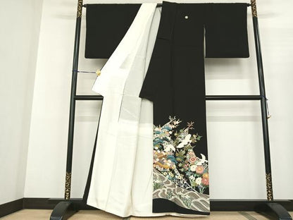 平和屋着物●豪華黒留袖 友禅 作家物 花鳥文 正絹 逸品 AABF5440fy