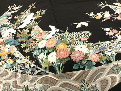 平和屋着物●豪華黒留袖 友禅 作家物 花鳥文 正絹 逸品 AABF5440fy
