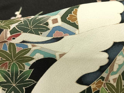 平和屋着物●豪華黒留袖 友禅 作家物 花鳥文 正絹 逸品 AABF5440fy