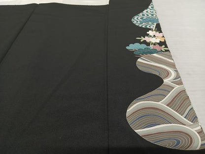 平和屋着物●豪華黒留袖 友禅 作家物 花鳥文 正絹 逸品 AABF5440fy