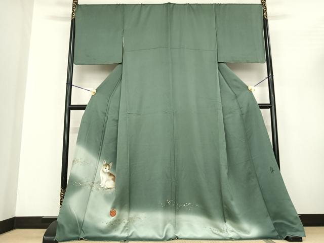 平和屋着物●訪問着 作家物 手描き 猫 毬 暈し染め 金銀彩 ロング丈 正絹 逸品 AABF5441fy