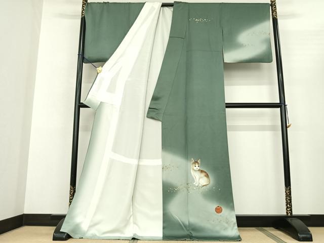 平和屋着物●訪問着 作家物 手描き 猫 毬 暈し染め 金銀彩 ロング丈 正絹 逸品 AABF5441fy