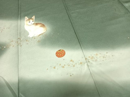 平和屋着物●訪問着 作家物 手描き 猫 毬 暈し染め 金銀彩 ロング丈 正絹 逸品 AABF5441fy