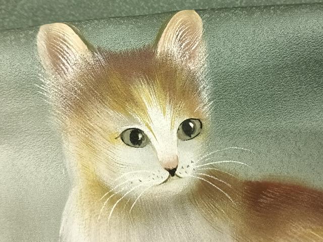 平和屋着物●訪問着 作家物 手描き 猫 毬 暈し染め 金銀彩 ロング丈 正絹 逸品 AABF5441fy