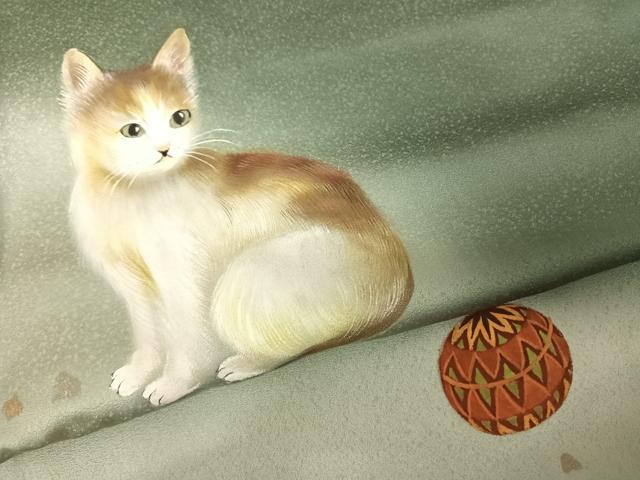 平和屋着物●訪問着 作家物 手描き 猫 毬 暈し染め 金銀彩 ロング丈 正絹 逸品 AABF5441fy